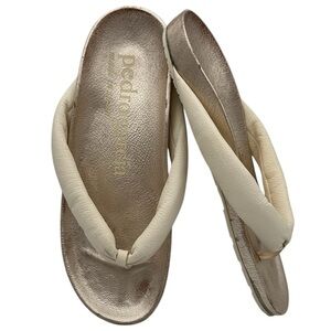 Pedro Garcia Anita "Onsen" Gold and Cream Leather Thong Sandals Size EU39/US9